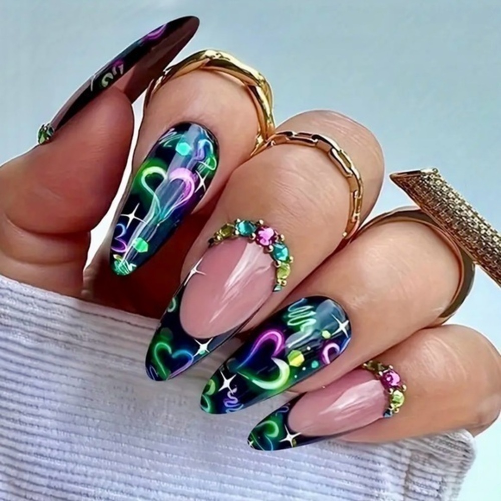 Neon Heart Press On Nails NWT